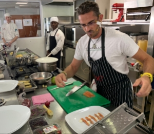 Chef Victor Lucas in action in Prue Leith Kitchen